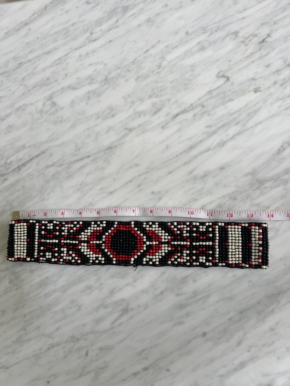 Handmade Beaded Stretch Waist Belt in Black, Red & White - Picture 4 of 4